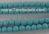 CTU910 15.5 inches 4mm faceted round synthetic turquoise beads