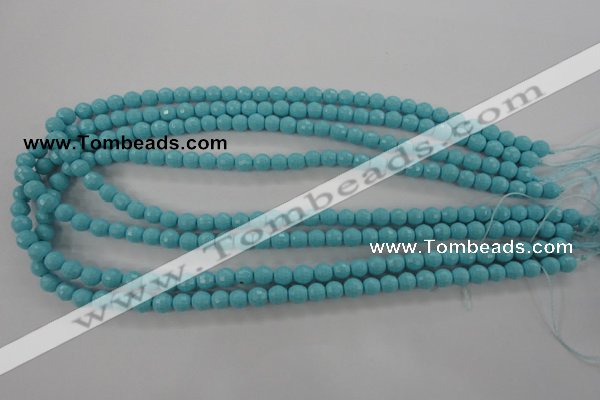 CTU910 15.5 inches 4mm faceted round synthetic turquoise beads