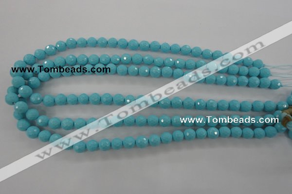 CTU912 15.5 inches 8mm faceted round synthetic turquoise beads