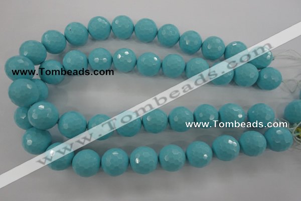 CTU915 15.5 inches 14mm faceted round synthetic turquoise beads