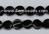 CTW03 15.5 inches 12mm twisted coin black agate beads wholesale