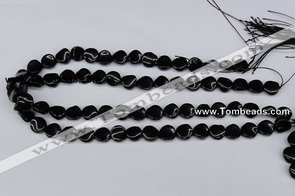 CTW03 15.5 inches 12mm twisted coin black agate beads wholesale