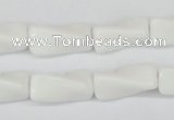 CTW127 15.5 inches 9*20mm twisted trihedron white agate beads