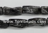 CTW135 15.5 inches 9*20mm twisted trihedron black labradorite beads