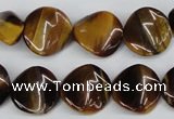 CTW14 15.5 inches 16mm twisted coin yellow tiger eye beads wholesale