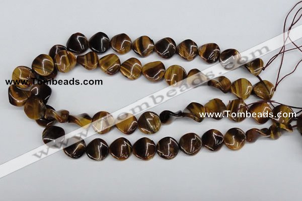 CTW14 15.5 inches 16mm twisted coin yellow tiger eye beads wholesale