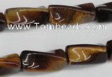 CTW140 15.5 inches 9*20mm twisted trihedron yellow tiger eye beads