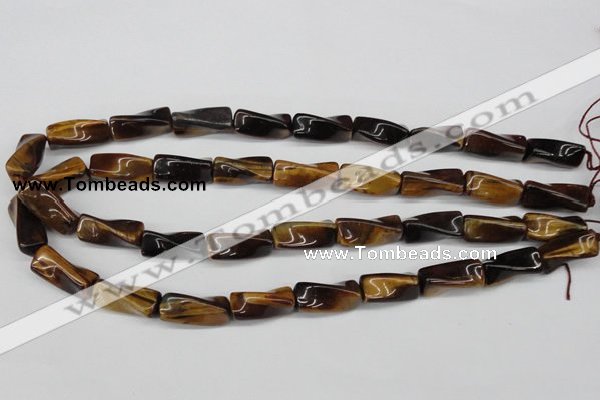 CTW140 15.5 inches 9*20mm twisted trihedron yellow tiger eye beads