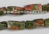 CTW142 15.5 inches 9*20mm twisted trihedron unakite gemstone beads