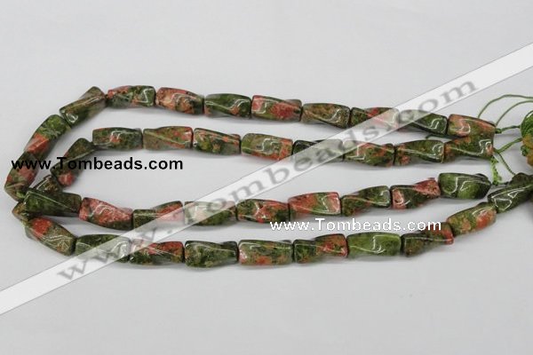 CTW142 15.5 inches 9*20mm twisted trihedron unakite gemstone beads