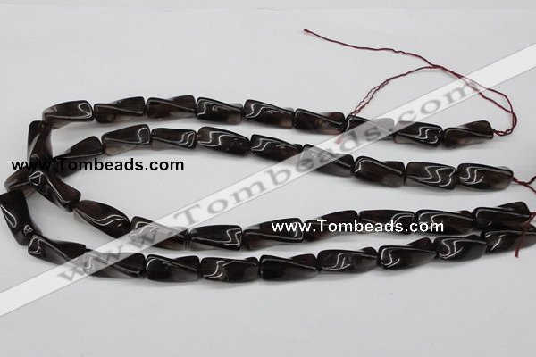 CTW145 15.5 inches 9*20mm twisted trihedron smoky quartz beads