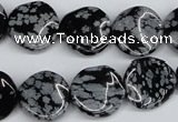 CTW15 15.5 inches 16mm twisted coin snowflake obsidian beads