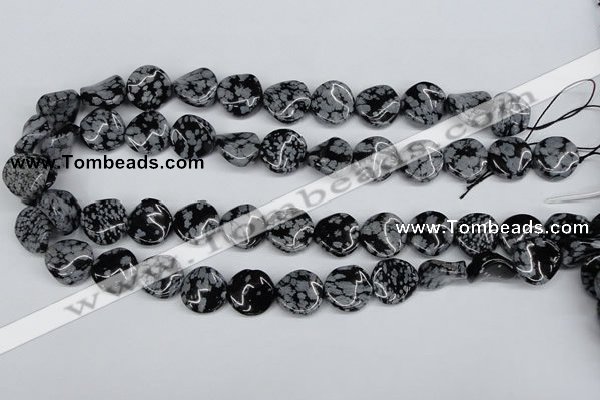 CTW15 15.5 inches 16mm twisted coin snowflake obsidian beads