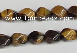 CTW151 15.5 inches 8*11mm twisted rice yellow tiger eye beads