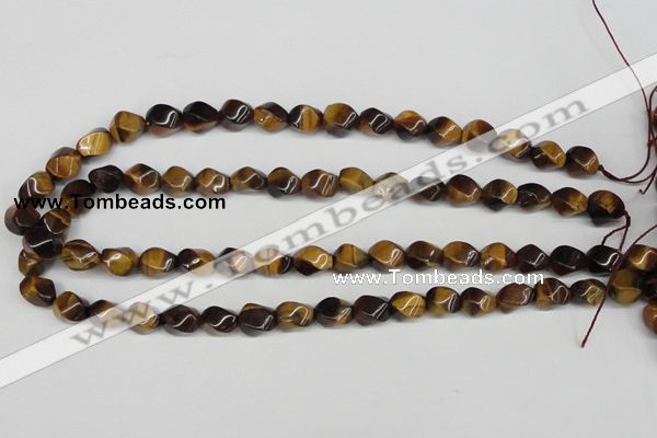 CTW151 15.5 inches 8*11mm twisted rice yellow tiger eye beads