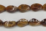 CTW156 15.5 inches 8*15mm twisted rice yellow tiger eye beads