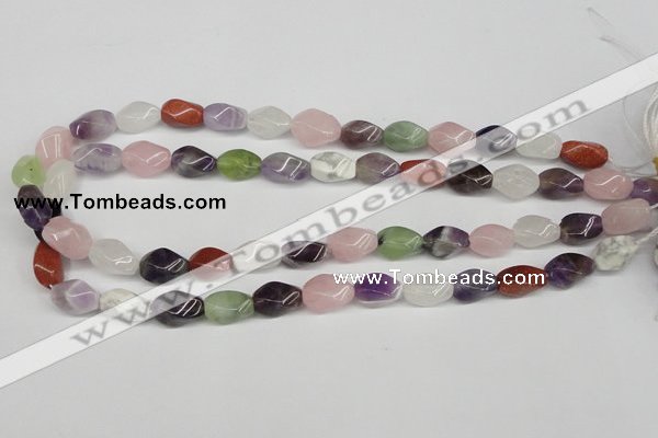 CTW158 15.5 inches 8*15mm twisted rice mixed gemstone beads