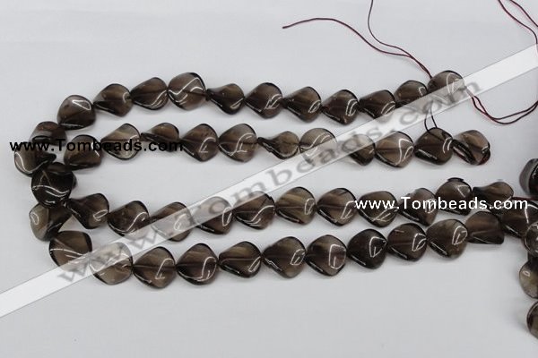 CTW28 15.5 inches 16mm twisted coin smoky quartz beads wholesale