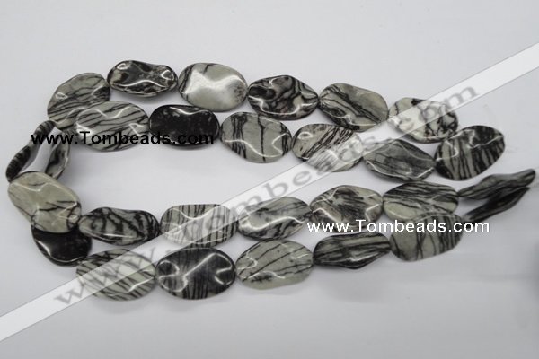 CTW305 15.5 inches 20*30mm wavy oval black water jasper beads