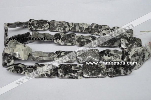 CTW323 15.5 inches 20*30mm wavy rectangle black & white jasper beads