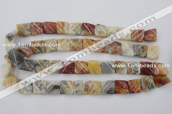 CTW358 15.5 inches 16*16mm twisted square crazy lace agate beads