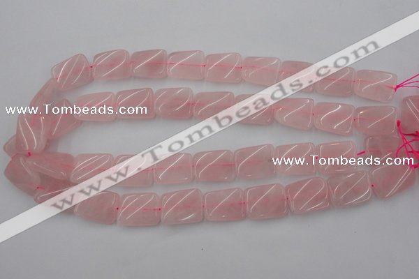 CTW371 15.5 inches 15*20mm twisted rectangle rose quartz beads