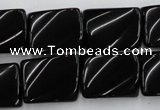 CTW377 15.5 inches 15*20mm twisted rectangle black agate beads