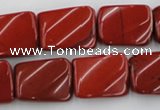 CTW382 15.5 inches 15*20mm twisted rectangle red jasper beads