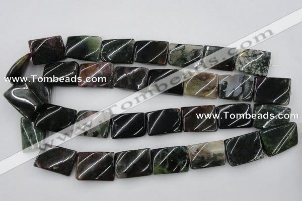 CTW395 15.5 inches 18*25mm twisted rectangle moss agate beads
