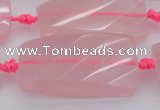 CTW451 15.5 inches 20*38mm faceted & twisted rectangle rose quartz beads