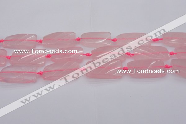 CTW451 15.5 inches 20*38mm faceted & twisted rectangle rose quartz beads