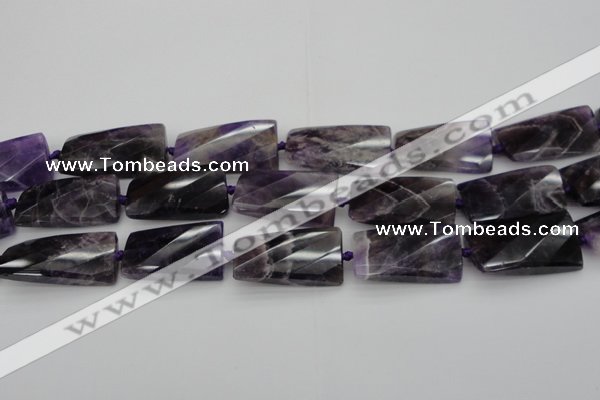 CTW453 20*38mm faceted & twisted rectangle dogtooth amethyst beads