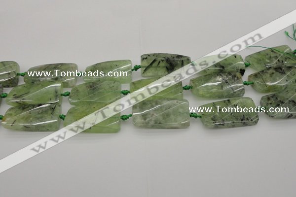 CTW454 20*38mm faceted & twisted rectangle green rutilated quartz beads