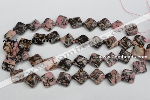 CTW51 15.5 inches 15*15mm twisted diamond rhodonite beads