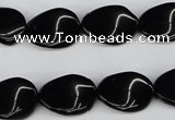 CTW66 15.5 inches 13*18mm twisted oval black agate beads