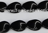 CTW70 15.5 inches 15*20mm twisted oval black agate gemstone beads