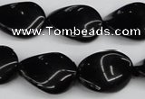 CTW77 15.5 inches 15*20mm twisted oval black agate gemstone beads