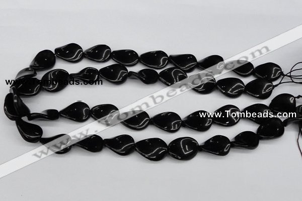 CTW77 15.5 inches 15*20mm twisted oval black agate gemstone beads