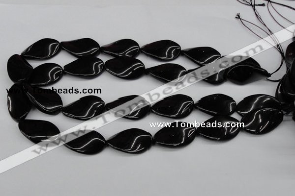 CTW98 15.5 inches 18*30mm twisted oval black agate gemstone beads