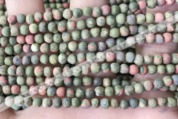 CUG190 15.5 inches 4mm round matte unakite beads wholesale