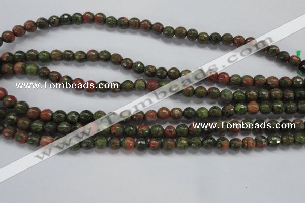 CUG300 15.5 inches 4mm faceted round unakite gemstone beads