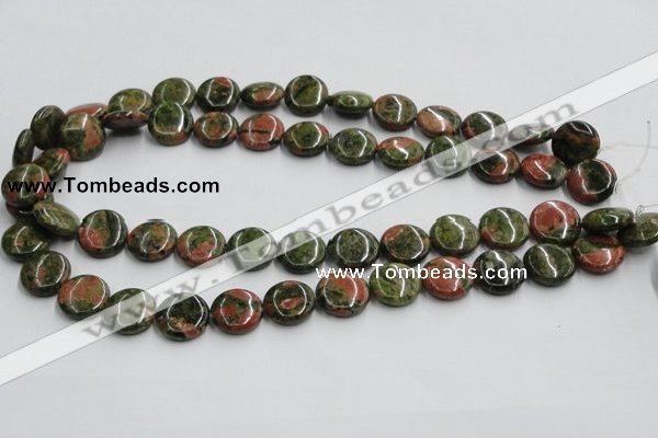 CUG50 16 inches 15mm flat round natural unakite gemstone beads wholesale