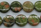 CUG68 15.5 inches 16mm flat round unakite gemstone beads wholesale