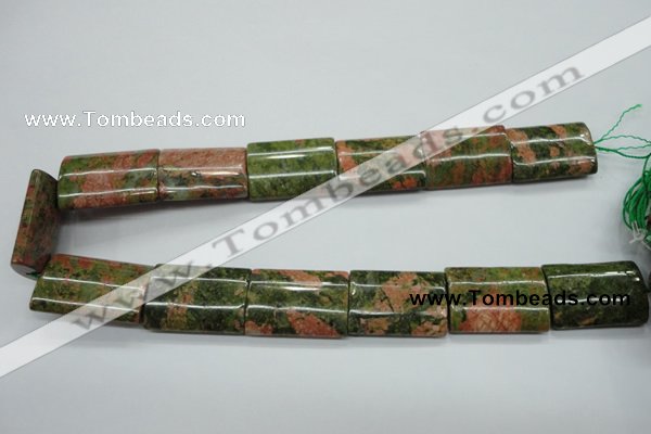 CUG72 15.5 inches 22*30mm flat tube unakite gemstone beads