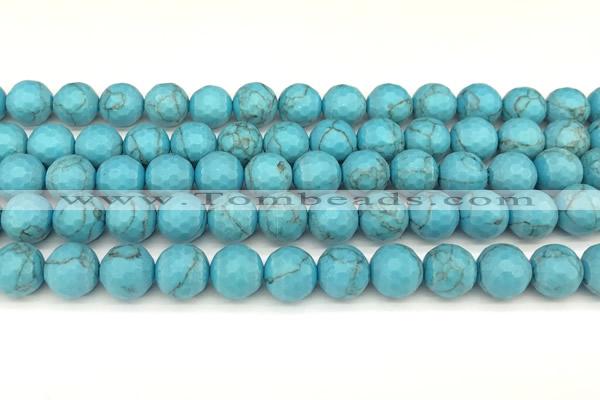 CWB261 15 inches 8mm faceted round howlite turquoise beads