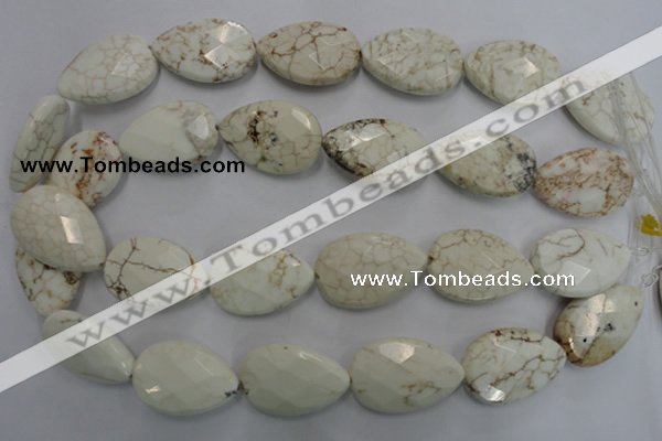 CWB377 20*30mm faceted flat teardrop howlite turquoise beads