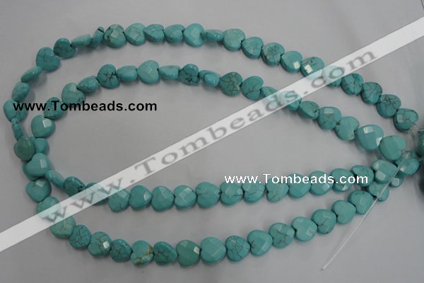 CWB491 15.5 inches 10*10mm faceted heart howlite turquoise beads