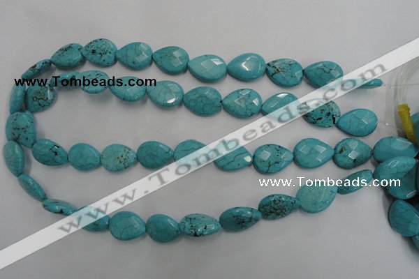 CWB504 15.5 inches 13*18mm faceted flat teardrop howlite turquoise beads