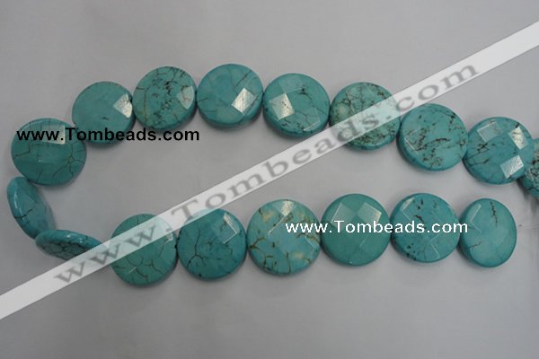 CWB528 15.5 inches 25mm faceted oval howlite turquoise beads