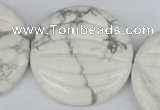 CWB64 15.5 inches 40mm carved coin natural white howlite beads wholesale